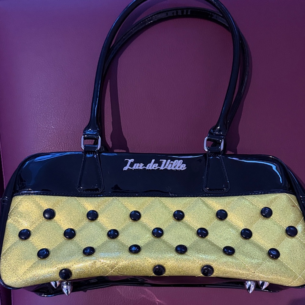 Lux de Ville Black and Gold Studded Shoulder Bag